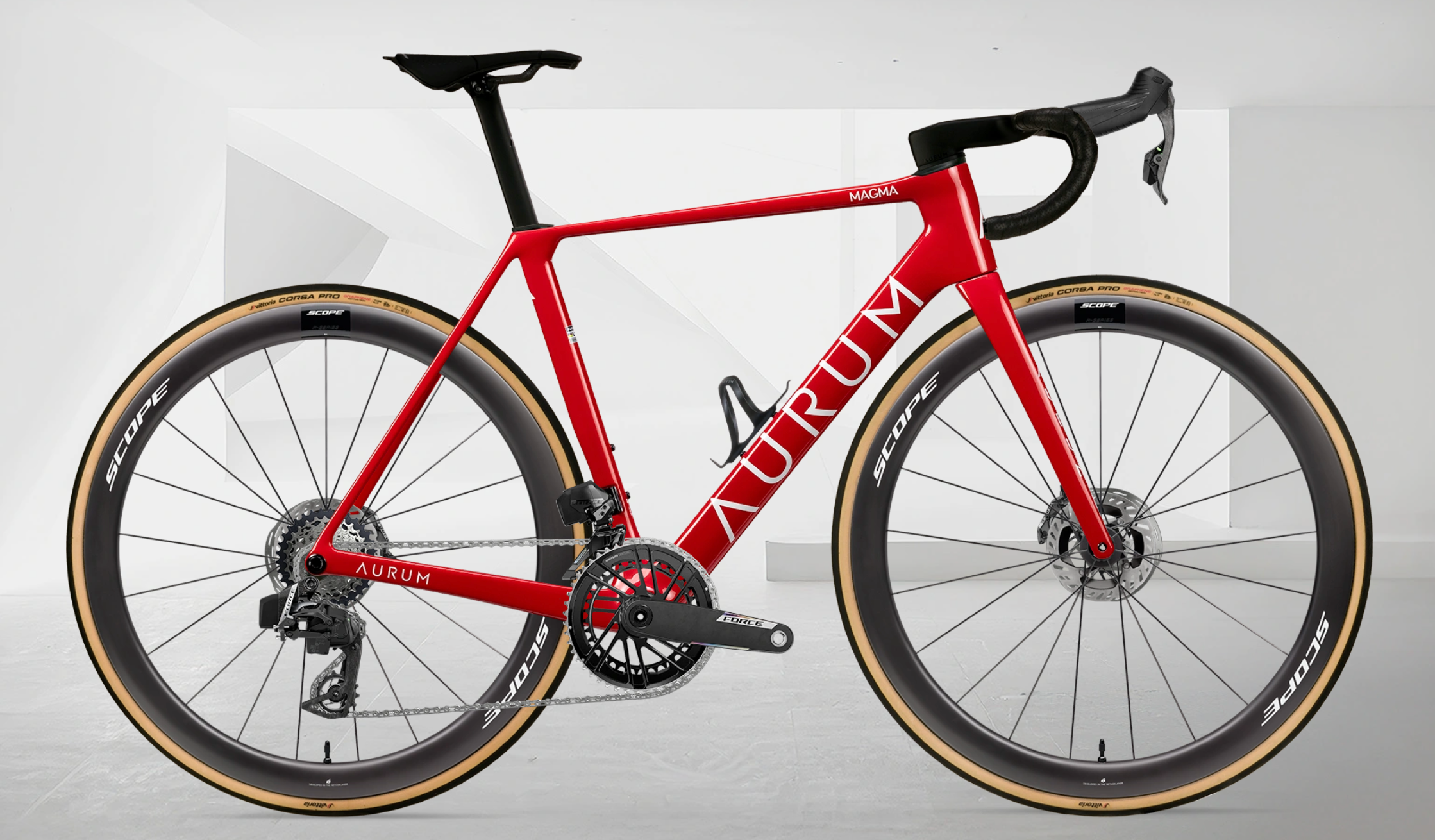 AURUM MAGMA aero landeveissykkel i karbon med SRAM Force AXS E1 og Scope R-series 4 karbonhjul